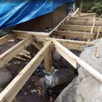 Réalisation support en bois par le bureau d étude de Dynamics Spa pour la terrasse et l'aménagement en extérieur à Itteville