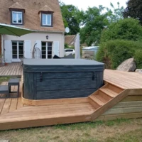 Réalisation creation terrasse amenagement exterieur pose spa detente jacuzzi longvilliers pithivier